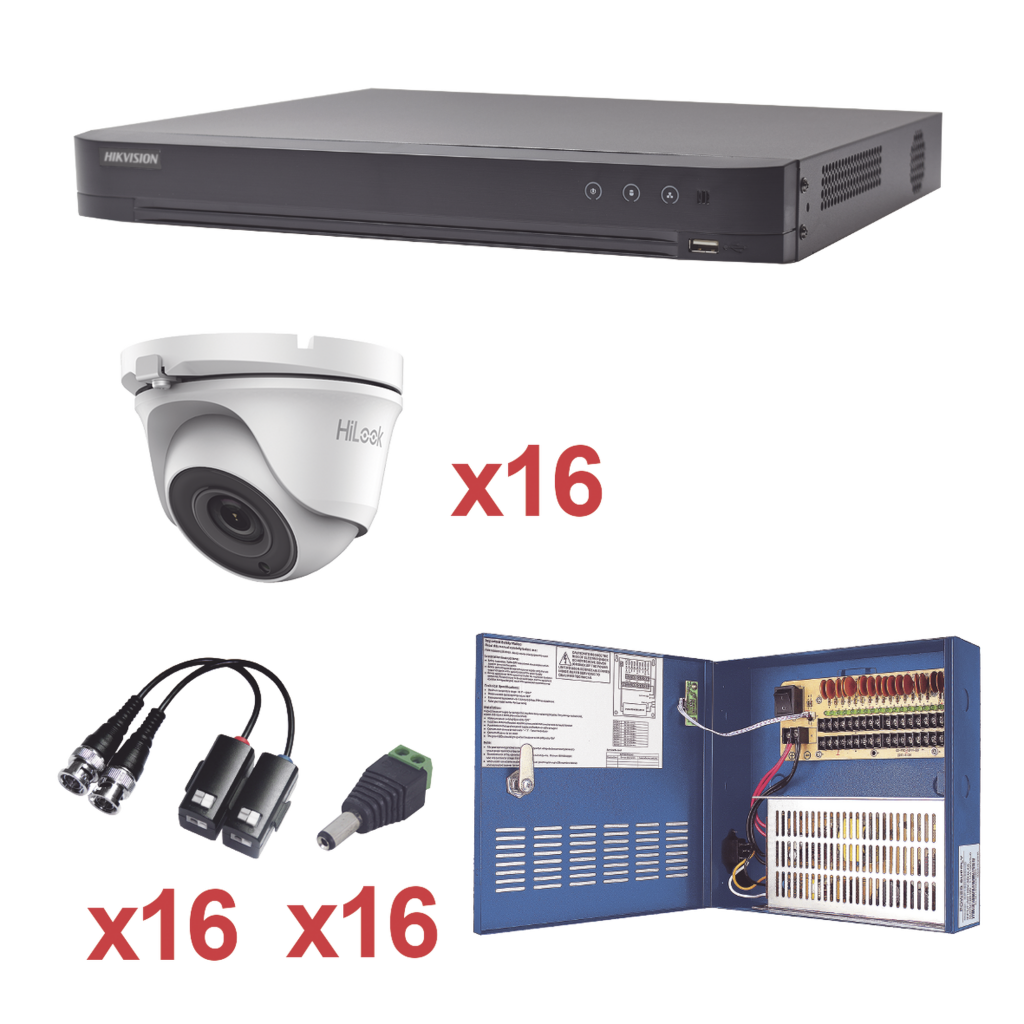 Kit Turbohd 1080p Dvr 16 Canales 16 Camaras Turret Exterior 28 Mm Transceptores